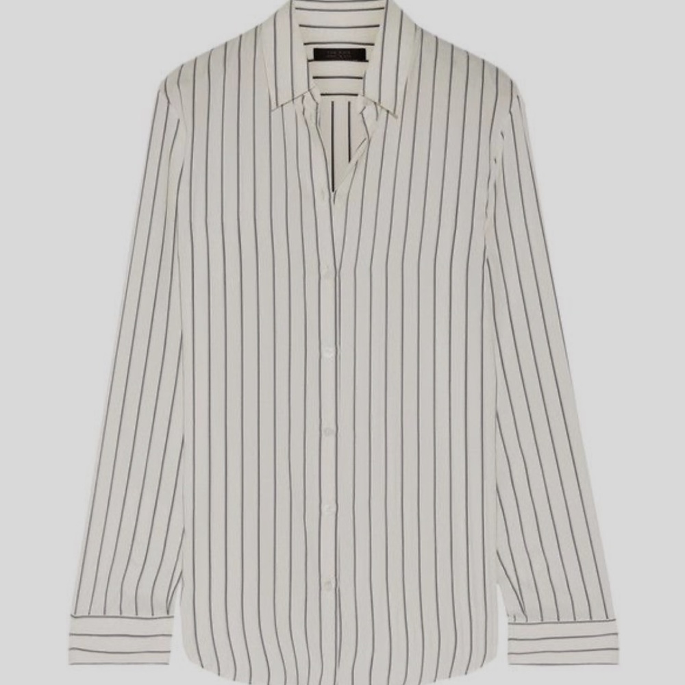 The Row Peter silk shirt in off white and blue stripe